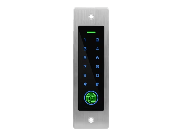Fotografija proizvoda IP66 RFID terminal sa otiskom prsta za spoljna vrata iz perspektive koja ističe priključnu klemu za primene iz kategorije Biometrijski terminali za kontrolu pristupa.