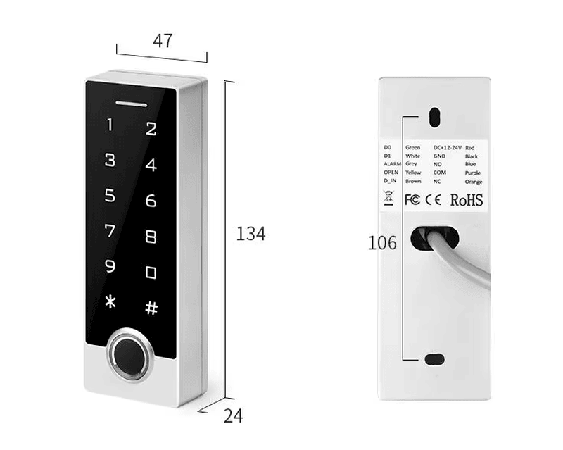 IP68 terminal sa čitačem otiska prsta i RFID-om za Wiegand vrata prikazan iz jasne perspektive završne obrade materijala za primene biometrijskih terminala za kontrolu pristupa.