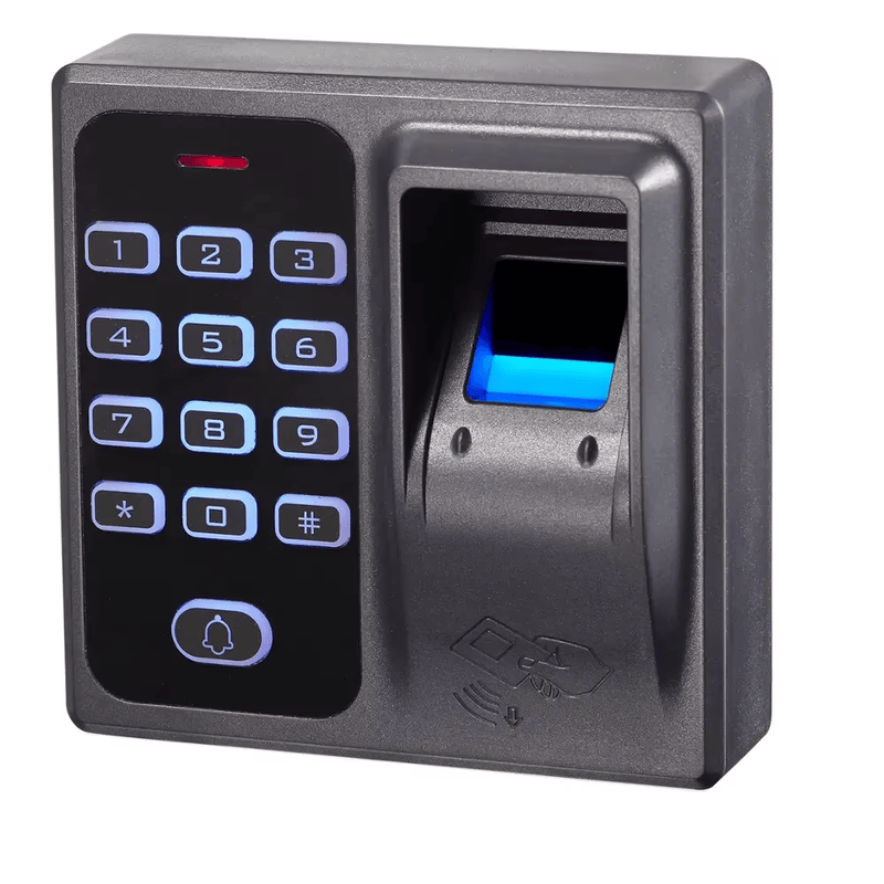 Samostalni RFID kontroler sa čitačem otiska prsta i Wiegand izlazom prikazan sa fokusom na bezbednosni sistem za projekte biometrijskih terminala za kontrolu pristupa.