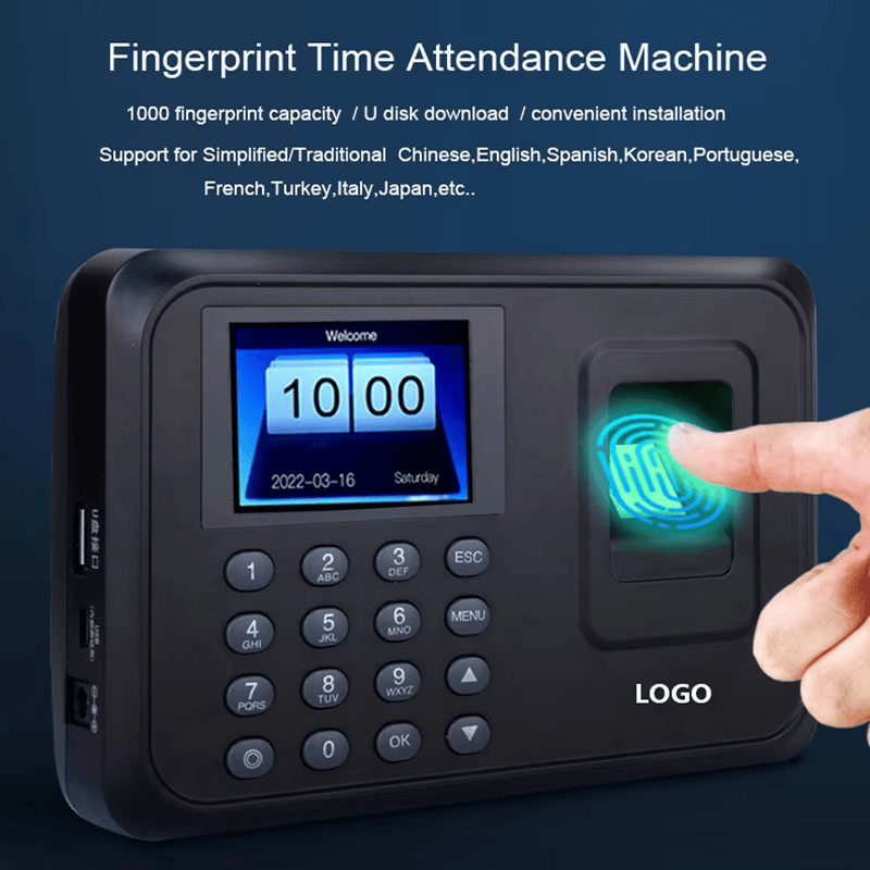 USB terminal za evidenciju prisustva putem otiska prsta za kancelarije prikazan sa beskontaktnim skeniranjem za kupce koji upoređuju rešenja biometrijskih terminala za kontrolu pristupa.