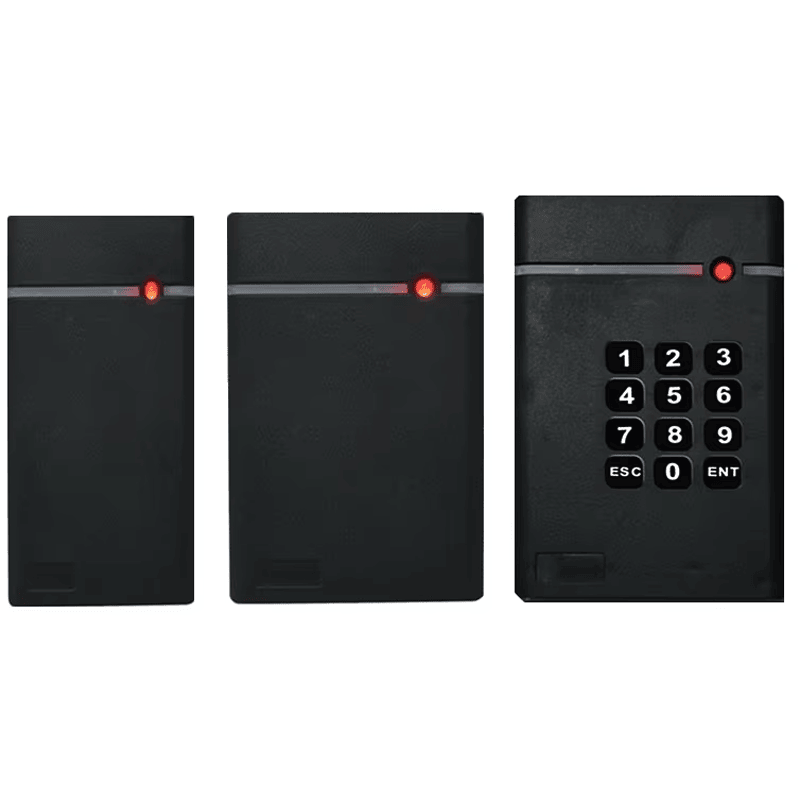 Ova slika prikazuje Kompaktni RFID čitač za vrata vila i kuća i ističe štampani logotip za primene iz kategorije RFID čitači za kontrolu pristupa.