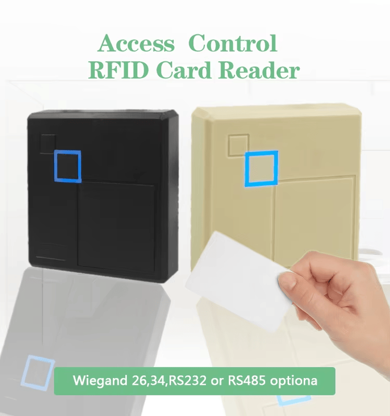 Ova slika prikazuje NFC RFID beskontaktni čitač kartica za kontrolu pristupa, sa detaljem čipa, za primene RFID čitača za pristup.