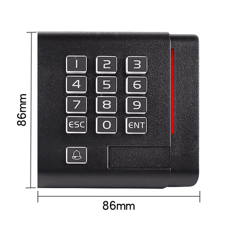 Fotografija proizvoda dvofrekventnog RFID pristupnog čitača sa tastaturom koja prikazuje LED indikator u kategoriji pristupnih čitača sa tastaturom.