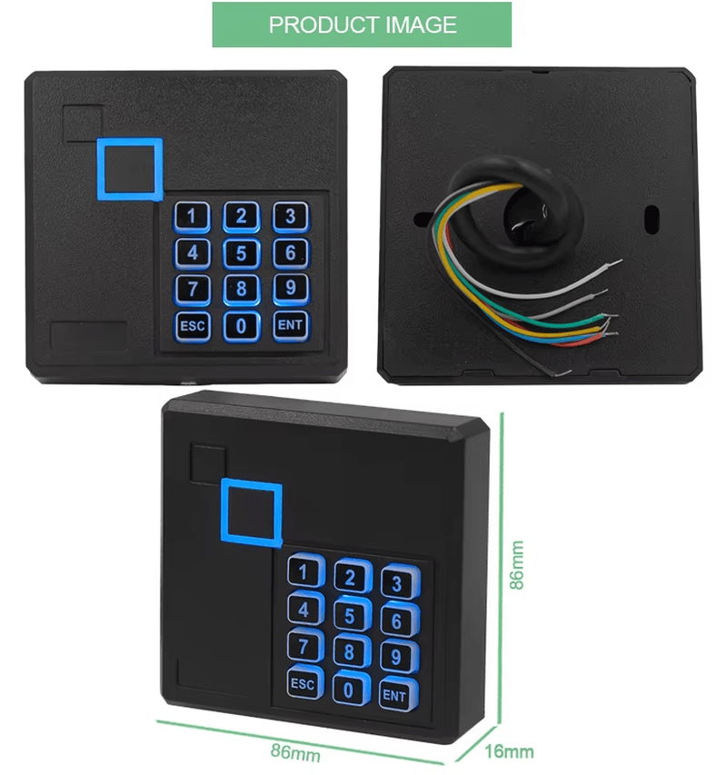 Ova slika ističe Vodootporni RFID pristupni čitač sa tastaturom za vrata sa priključnom klemsom za primene Pristupnih čitača sa tastaturom.