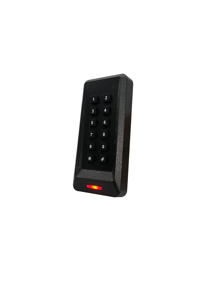 Ova slika prikazuje vodootporni RFID čitač sa tastaturom za spoljni pristup na vratima, bezbednosnog sistema, za primene čitača pristupa sa tastaturom.