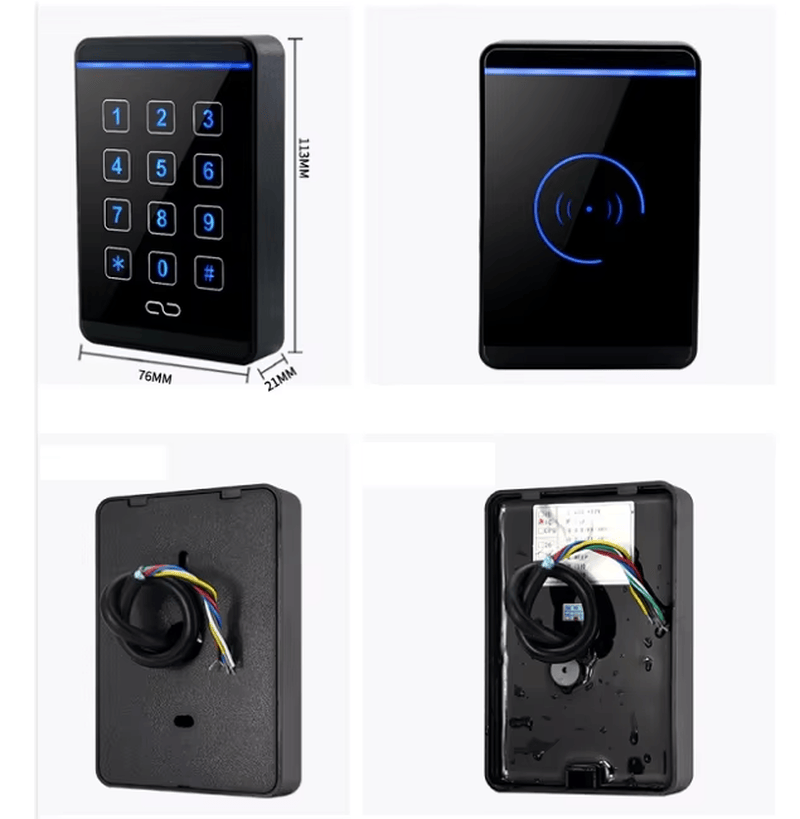 Ova slika ističe NFC RFID čitač za testiranje usklađenosti prednje ploče sa tastaturom za aplikacije RFID pristupnih čitača.