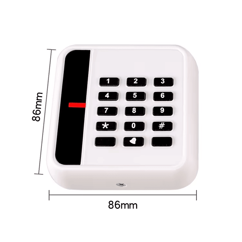 Ova slika prikazuje RFID čitač vrata od 125 kHz za siguran ulaz i ističe štampani logotip za primene iz kategorije Čitači s tastaturom za kontrolu pristupa.
