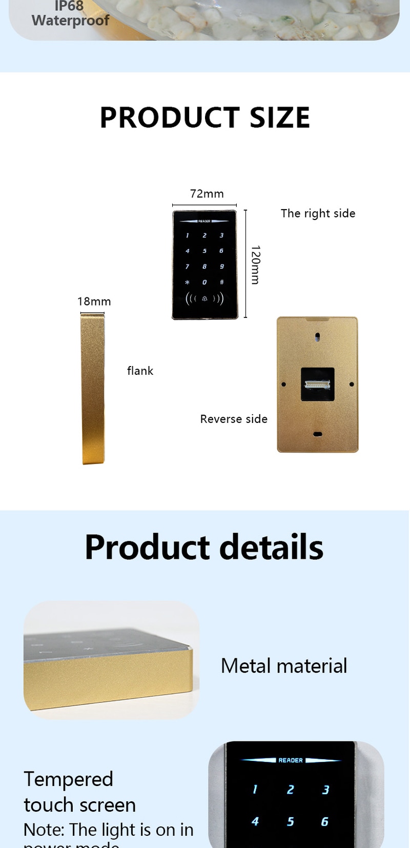Komercijalni RFID čitač za pristup vratima prikazan sa dizajnom veličine novčanika za kupce koji upoređuju rešenja RFID čitača za pristup.