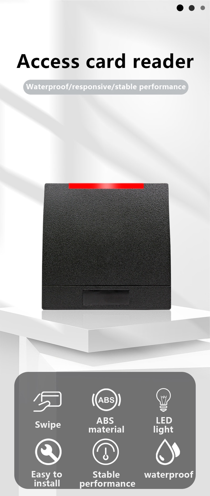 Ova slika prikazuje RFID pristupni čitač za kancelarijska vrata u instalaciji ulaznih vrata za aplikacije RFID pristupnih čitača.