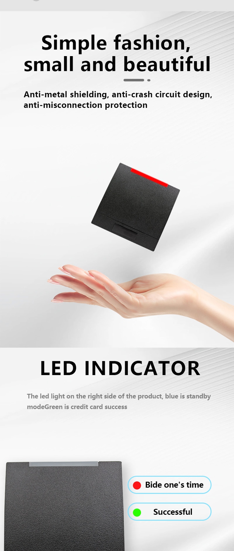 Ova slika prikazuje RFID pristupni čitač za kancelarijska vrata sa vodootpornim kućištem za aplikacije RFID pristupnih čitača.