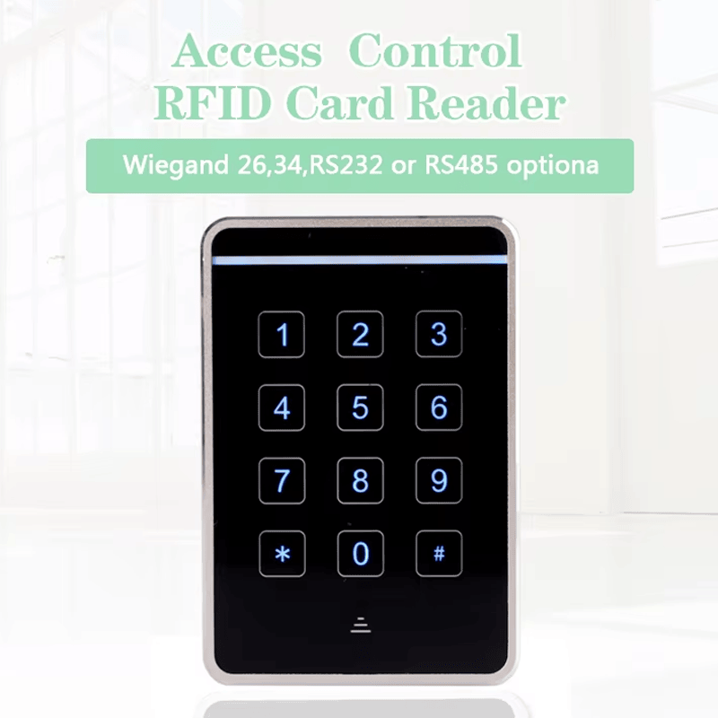 Crni vodootporni beskontaktni RFID čitač J20C-MF prikazuje robusno metalno kućište i elegantne tastere na dodir za kontrolu sigurnog ulaska.