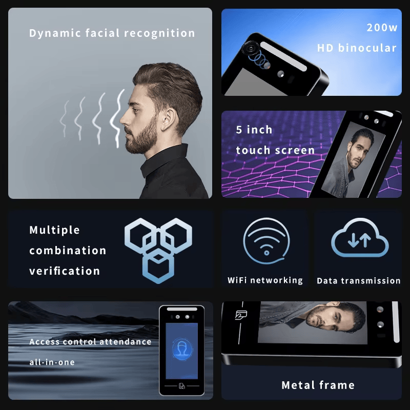 Fotografija proizvoda LAN terminal sa SDK-om za prepoznavanje lica i povezivanjem s oblakom iz perspektive koja ističe dizajn za zidnu montažu za primene iz kategorije Biometrijski terminali za kontrolu pristupa.