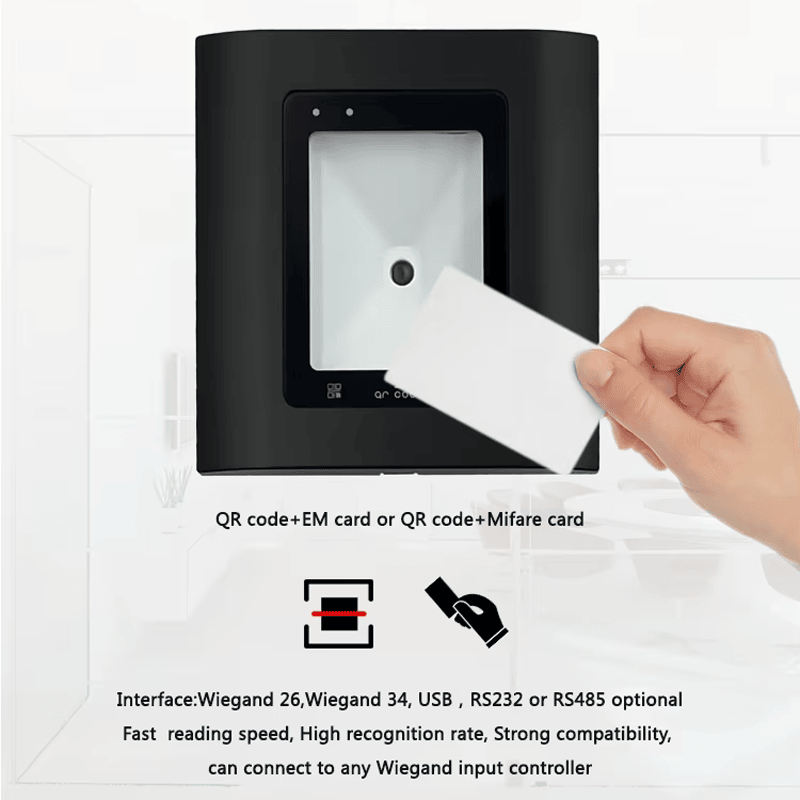 Fotografija proizvoda Brzi QR RFID skener za kontrolu pristupnih tačaka sa prikazom završnu obradu materijala za kupce koji porede rešenja iz kategorije QR čitači za kontrolu pristupa.