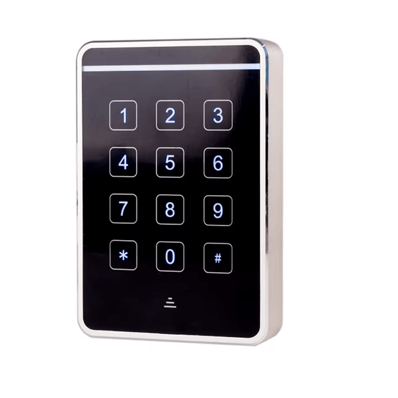 Tastatura J20-M2634 sa pozadinskim osvetljenjem prikazana je pod uglom radi isticanja osetljivog ekrana na dodir i savremene estetike za kancelarijsku bezbednost.