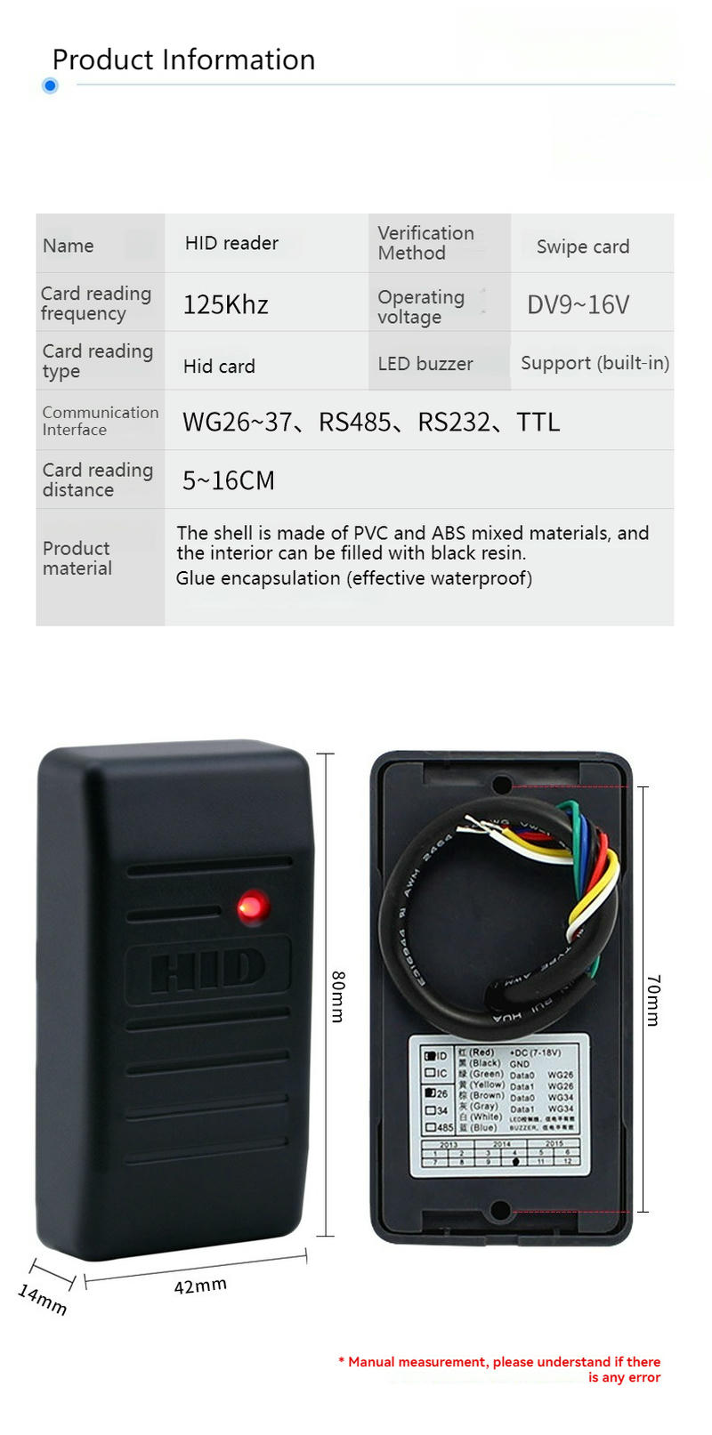 Standardna lista pakovanja za RFID terminal za kontrolu pristupa serije KA-HID-6005B uključuje jedinicu čitača i osnovne zavrtnjeve za montažu.